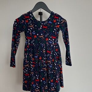 Hanna Andersson Girl’s Skater Dress  with forest  animals- Navy, red, white